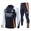 Real Madrid Tracksuits Long Sleeve Soccer Training Uniforms Dark Blue-White