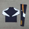 Real Madrid Tracksuits Long Sleeve Soccer Training Uniforms Dark Blue-White