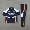 Real Madrid Tracksuits Long Sleeve Soccer Training Uniforms Dark Blue-White