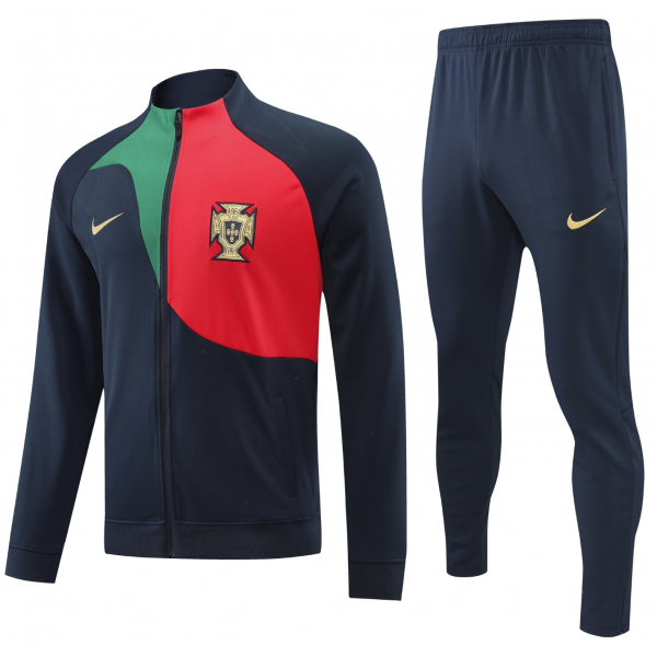 Portugal Full Zip Jacket Long Sleeve Soccer Training Coat Ronaldo Jersey Deep Blue