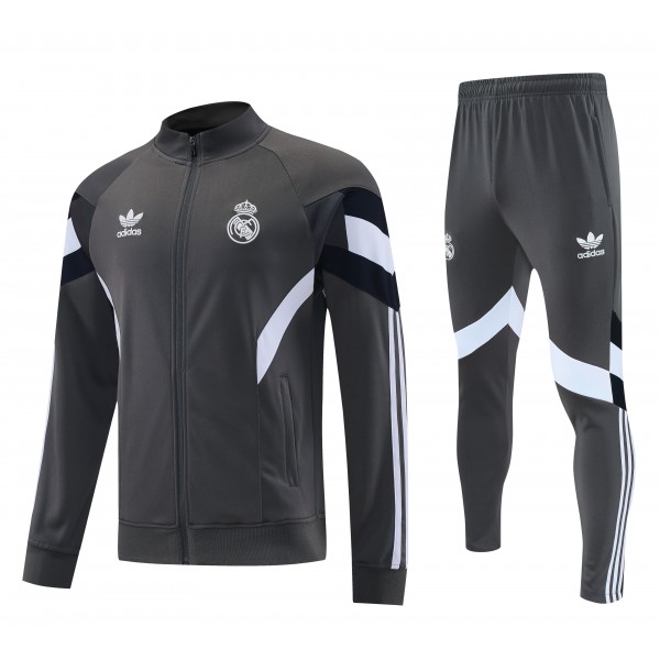 Real Madrid 2025/26 Full Zip Jacket Long Sleeve Soccer Training Coat Grey