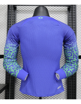 Brazil 2024/25 Away Replica Long Sleeve Custom Jersey Customize Soccer Jersey- Deep Blue