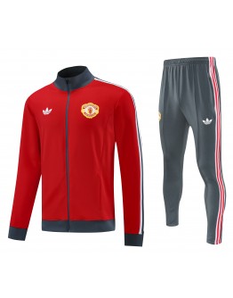 Manchester United 2025/26 Full Zip Jacket Long Sleeve Soccer Training Coat Red Grey