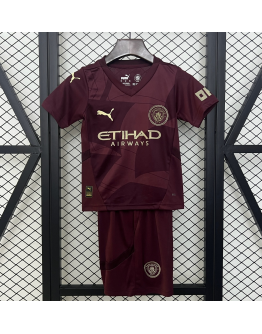 Manchester City FC 2024/25 Away Kids Apparel Replica Custom Jerseys Youth uniforms - Red