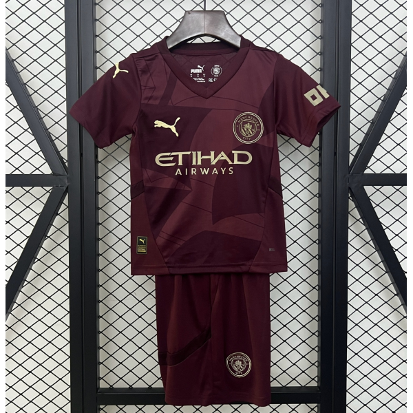 Manchester City FC 2024/25 Away Kids Apparel Replica Custom Jerseys Youth uniforms - Red