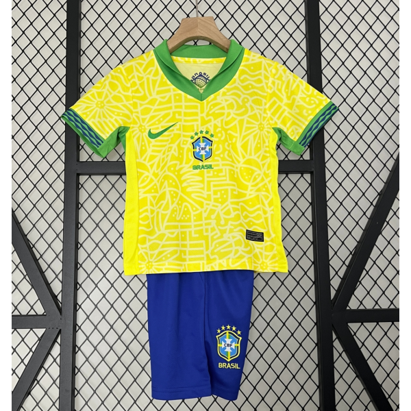 Brazil 2024/25 Home Kids Apparel Replica Custom Jerseys Youth uniforms - Yellow